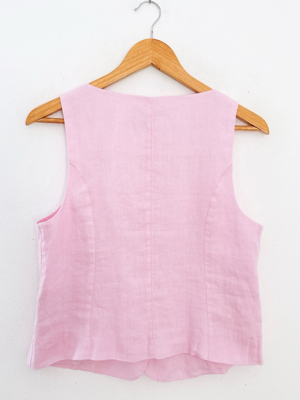 J. Crew Linen Vest Tank Light Pink Sleeveless Button-Front Crop Top - Picture 4 of 9